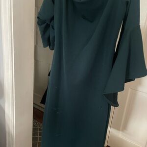 Elegant Teal Dress with Flared Sleeves